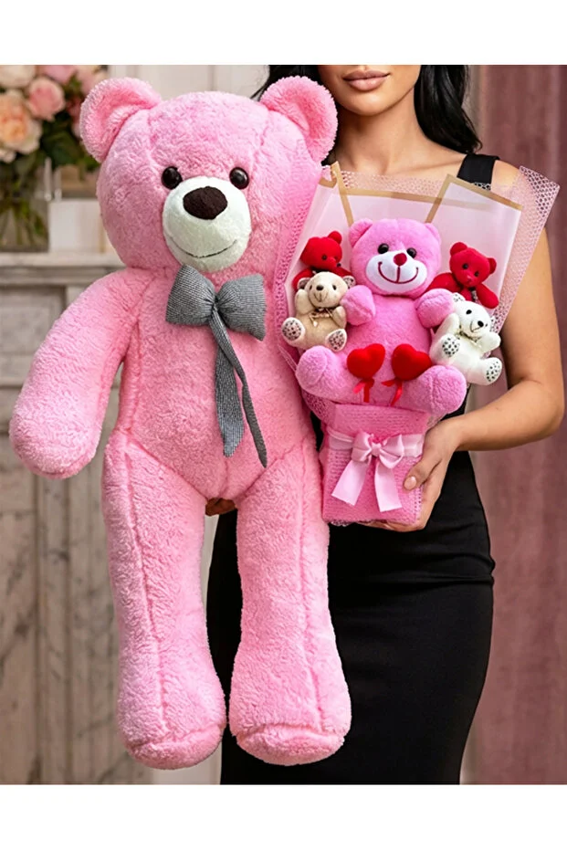 90cm Pembe Ayıcık Peluş Buket Sevgiliye Özel Kaliteli Hediye Doğum Günü Hediyesi - Yılbaşı Hediyesi